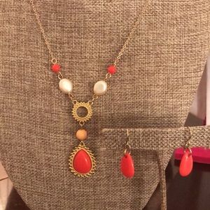 NRT necklace and earrings, coral color